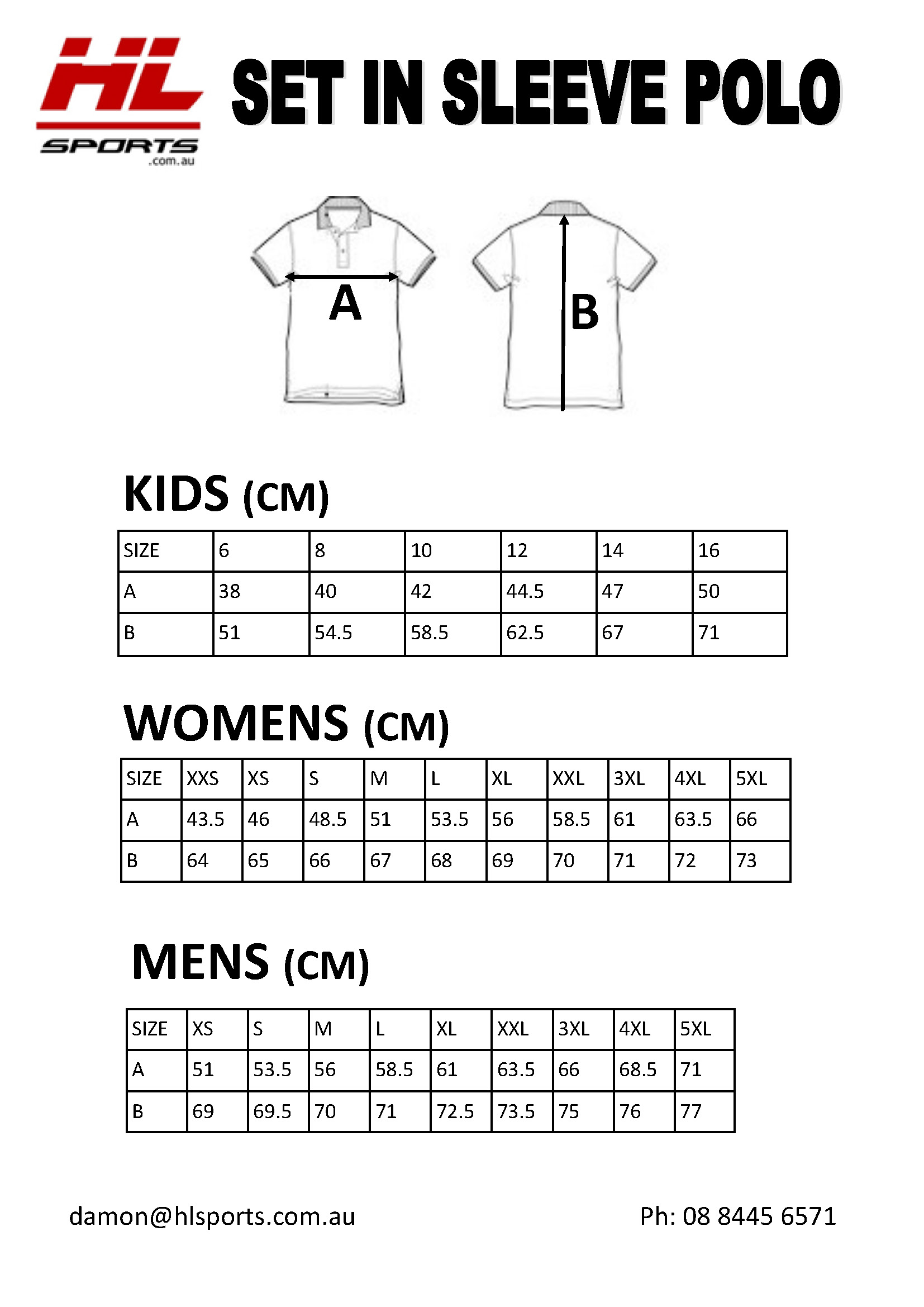 Sublimation Size Charts 